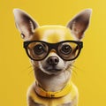 glasses dog tie portrait chihuahua background pet puppy cute yellow animal. Generative AI.