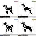 Dog breed set with stylized Airedale Terrier, Doberman, Laika and German Shepherd. Vector Illustration.