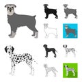 Dog breeds cartoon,black,flat,monochrome,outline icons in set collection for design.Dog pet vector symbol stock web Royalty Free Stock Photo