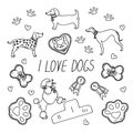 Dog breeds. Set with the inscription I love dogs Royalty Free Stock Photo