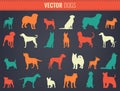 Dog breeds silhouettes. Dog icons collection. Chinese zodiac 2018. Vector