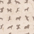 Dog breeds silhouettes vintage shabby seamless pattern Royalty Free Stock Photo