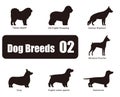 Dog breeds, standing on the ground, side view ,silhouette, black and white