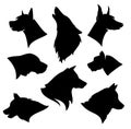 Dog breeds vector silhouette set - black canine heads variety Royalty Free Stock Photo