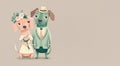 Dog bride and groom. Lovely wedding couple. Card with copy space Royalty Free Stock Photo