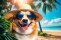 Dog with a camera on the beach. Created with generative Ai technology. Royalty Free Stock Photo