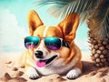 Dog with a camera on the beach. Created with generative Ai technology. Royalty Free Stock Photo
