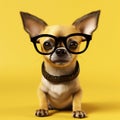 yellow dog puppy portrait cute pet chihuahua animal background glasses canine. Generative AI. Royalty Free Stock Photo