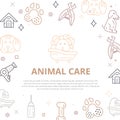 Dog care Line art banner with sign of dog, bone, clipper, comb. Stylish animal equipment for your promo design Royalty Free Stock Photo