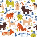 Dog care pattern. Vector illustration of cute home animals.