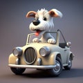 Pet dog cartoon driving a vintage car transportation illustration Royalty Free Stock Photo