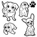 Dog cartoon and dog paw print coloring book on white background vector Royalty Free Stock Photo