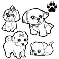 Dog cartoon and dog paw print coloring book on white background vector Royalty Free Stock Photo