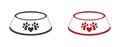 Dog, cat, animal or pet food bowls with heart. Vector illustration. Icon set. Web design