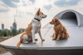 dog and cat architects sitting on futuristic rooftop, admiring the view Royalty Free Stock Photo