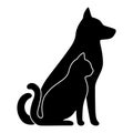 Dog and cat black profile silhouette. Pets sit together, side view isolated on white background. Design for veterinary Royalty Free Stock Photo