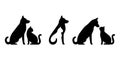 Dog and cat black profile silhouette set. Pets sit together, side view isolated on white background. Design for Royalty Free Stock Photo