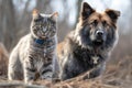 dog and cat charge together towards dangerous situation, ready to fight for what is right Royalty Free Stock Photo