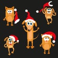 Dog and cat in Christmas hat. new year set Royalty Free Stock Photo