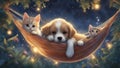 dog and cat enchanting scene of a slumbering puppy and kitten nestled in a hammock, swaying gently Royalty Free Stock Photo