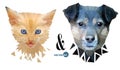 Dog and cat face portrait, love Pets, friendship and confrontation. Kitten and puppy, fun animals. Zoo collections. Dog