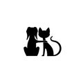 Dog and cat friends silhouette vector icons