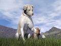 Dog and cat friendship - 3D render Royalty Free Stock Photo