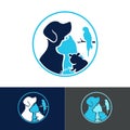 Dog, cat, guinea pig, parrot bird, animal logo in blue colors for veterinary, rescue, pet care symbol design Royalty Free Stock Photo