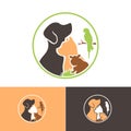 Dog, cat, guinea pig, parrot bird, animal logo for veterinary, rescue, pet care services symbol design Royalty Free Stock Photo