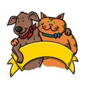 Dog and cat holding a sign illustration