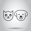 Dog and cat icon in flat style. Animal head vector illustration on white isolated background. Cartoon funny pet business concept Royalty Free Stock Photo