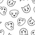 Dog and cat icon in flat style. Animal head vector illustration on white isolated background. Cartoon funny pet seamless pattern Royalty Free Stock Photo