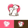 Dog and cat logo, pets with heart background. Love pets symbol for pet store, veterinary, animal shelter, care