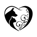 Dog and Cat love heart. Vector graphic