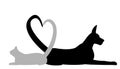 Dog and cat making Heart with tail Royalty Free Stock Photo