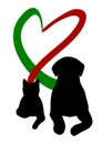 Dog and cat making Heart with tail Royalty Free Stock Photo