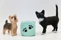 A dog and a cat miniature figurines toys