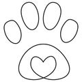 Dog, cat paw with heart. Outline icon. Cute paw print. Pet care, pet-friendly logo template. Veterinary logo. Isolated on white