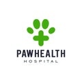 Dog cat paw logo vector with hospital medical cross icon in trendy minimal style illustration