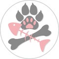 Dog and cat paw print with crossbones and fish skeleton Royalty Free Stock Photo