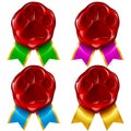Dog or cat paw wax seal and color ribbon Royalty Free Stock Photo