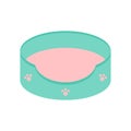 Dog Cat Pet bed icon. Paw print set. Sleeping pad with removable mat pillow. Blue and pink color. White background. Isolated. Flat Royalty Free Stock Photo