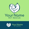 Dog and cat, pet caring logo with heart. Animal rescue modern symbol