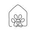 dog cat pet house home hotel love logo vector icon line art outline. Hand drawn illustration shop monoline with place Royalty Free Stock Photo