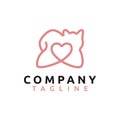 Dog and Cat Pets Love Line Art Logo Design