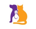 Dog, Cat and Rabbit Sitting Together Illustration