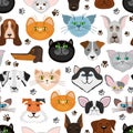 Dog and cat seamless pattern. Pets animals background Royalty Free Stock Photo