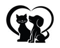 Dog and cat silhouette in a heart shape Royalty Free Stock Photo