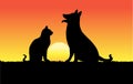 Dog and cat in sunset vector eps.