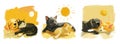 Dog and cat together sketch color vector illustrations. Sun resting sleeping animals friendship unity concepts, isolated Royalty Free Stock Photo